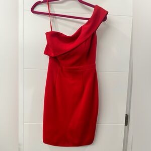 Aqua one shoulder fully lined red dress . Size 2